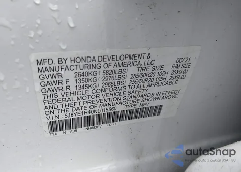 2022 Acura Mdx Technology Package z USA, uszkodzony, nr VIN 5J8YE1H40NL015560